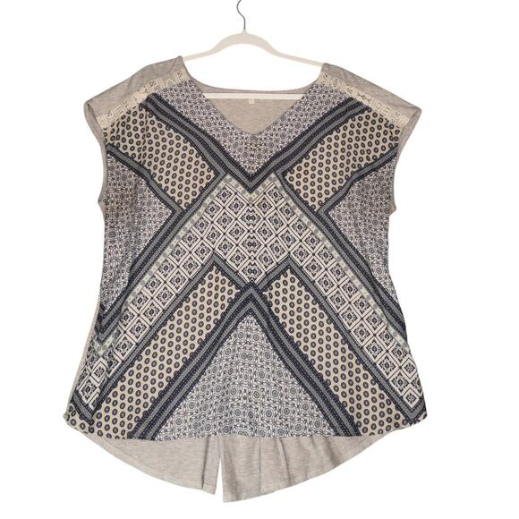 Maurices Shirt Womens 2XL Gray Blue Floral Cap Sleeve Boho Hippie T Shirt Top - Picture 1 of 12